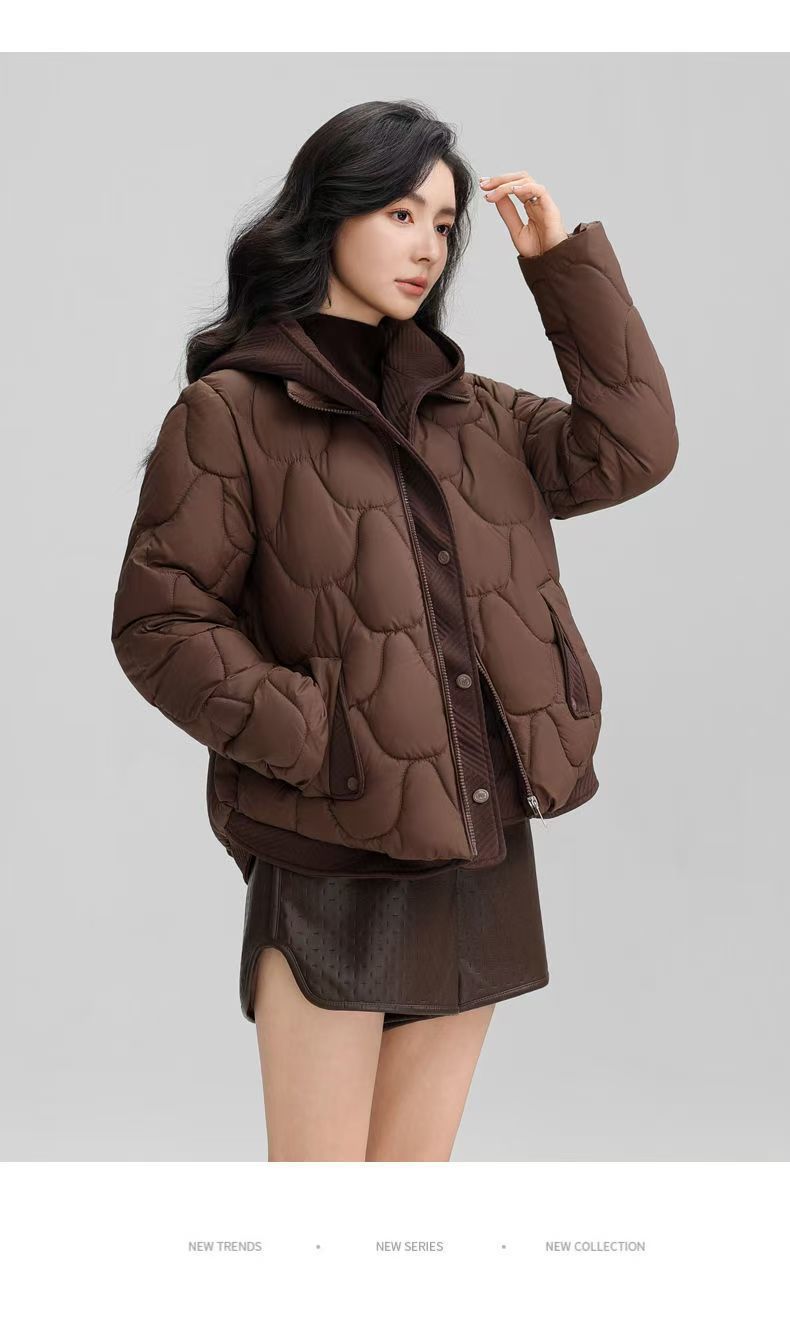 2025 Winter Popular Hooded Cotton Jacket for Women, Short Fake Two-Piece down Cotton Jacket for Women, Loose and Stylish Thickeneded Cotton Jacket Trendy