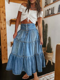 25 Years of European and American Cross-Border Amazon New Products Bohemian A-Line Layered Cake Denim Skirt 8922