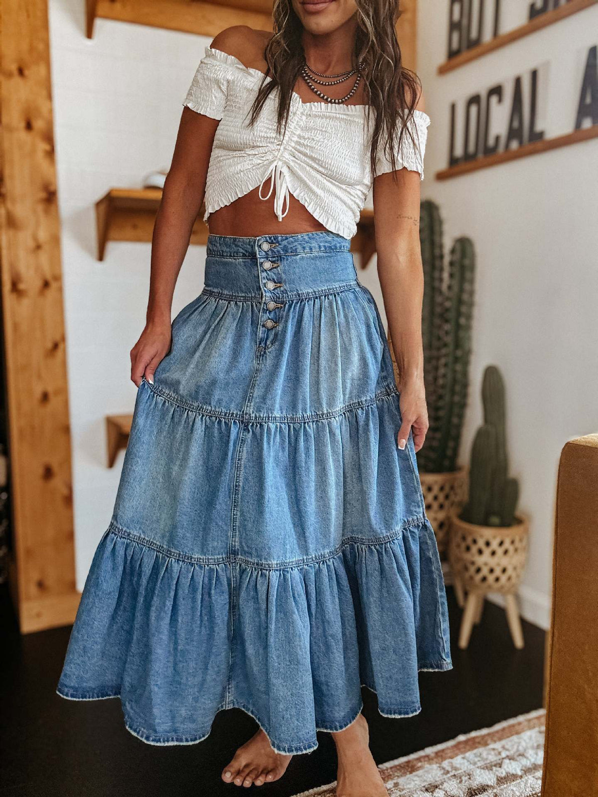 25 Years of European and American Cross-Border Amazon New Products Bohemian A-Line Layered Cake Denim Skirt 8922