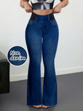 Cross-Border Amazon European and American New Style Faux Denim Printed Flared Pants High-Waisted Butt-Lifting Fitness Yoga Slim-Fit Leggings