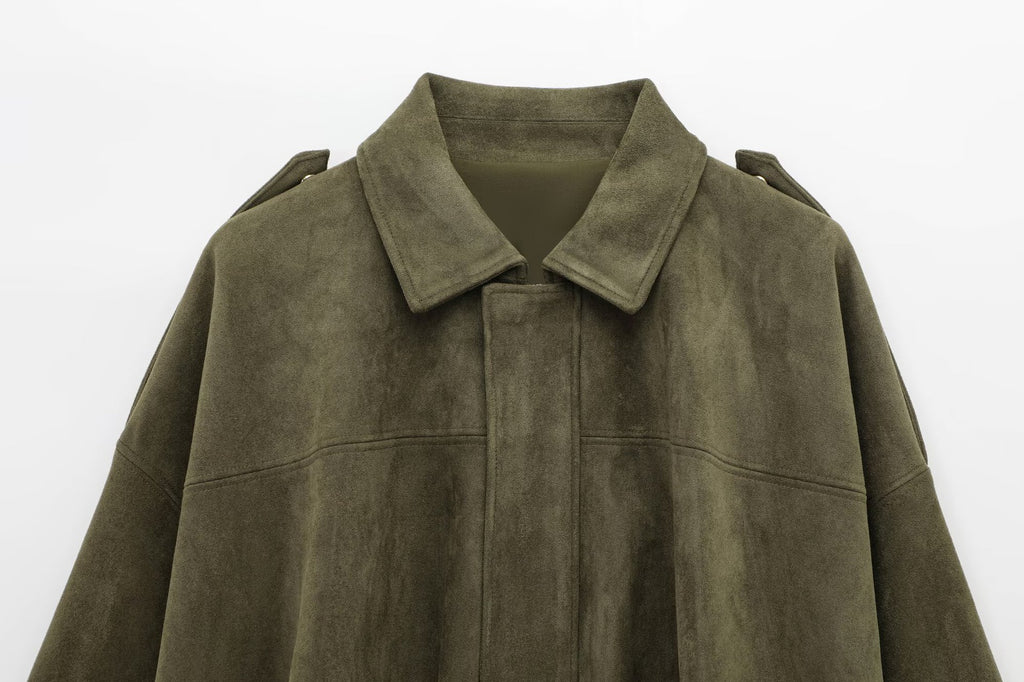 European and American Cross-Border Women's Clothing 2025 Early Spring New Fashion Suede Casual Style Versatile Casual Simple Aviator Jacket