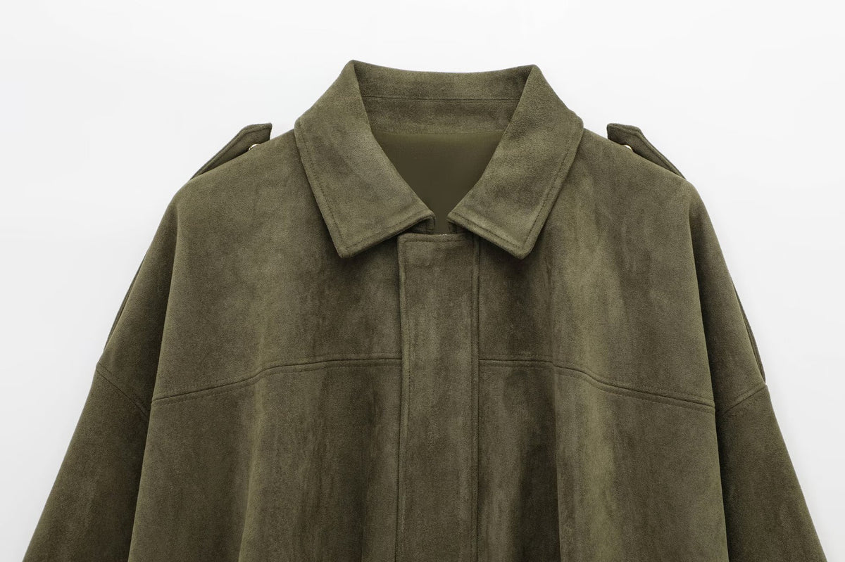 European and American Cross-Border Women's Clothing 2025 Early Spring New Fashion Suede Casual Style Versatile Casual Simple Aviator Jacket