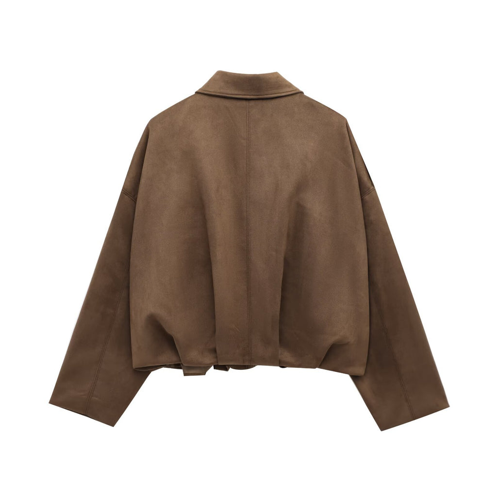 European and American Cross-Border Women's Clothing 2025 Early Spring New Fashion Suede Casual Style Versatile Casual Simple Aviator Jacket