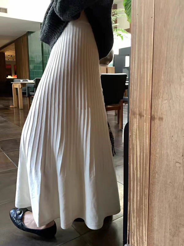 High-Waisted Slimming Knit Umbrella Skirt for Women, 2026 Early Spring New Korean Style Versatile Casual Pleated Woolen Half Skirt Trendy