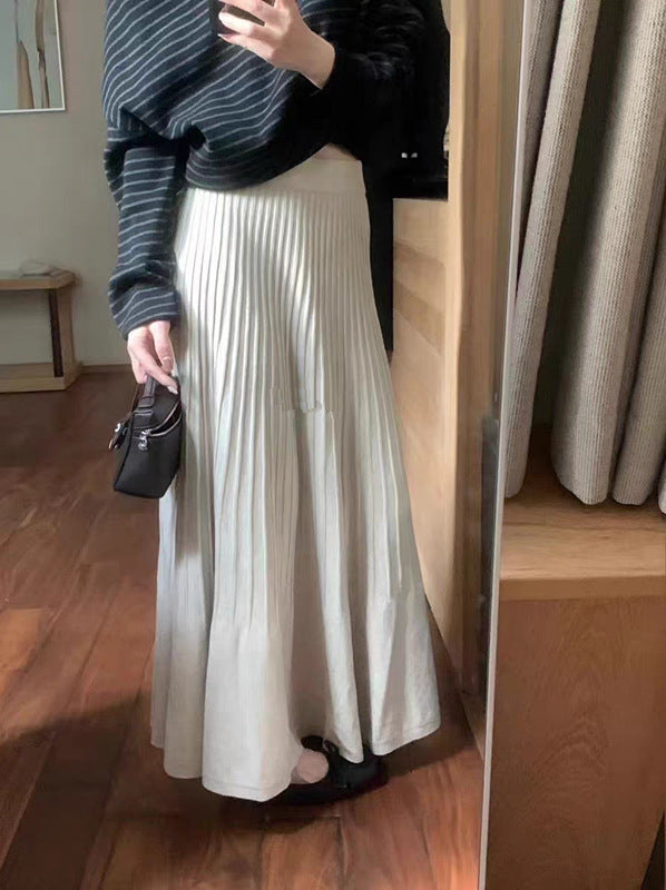 High-Waisted Slimming Knit Umbrella Skirt for Women, 2026 Early Spring New Korean Style Versatile Casual Pleated Woolen Half Skirt Trendy