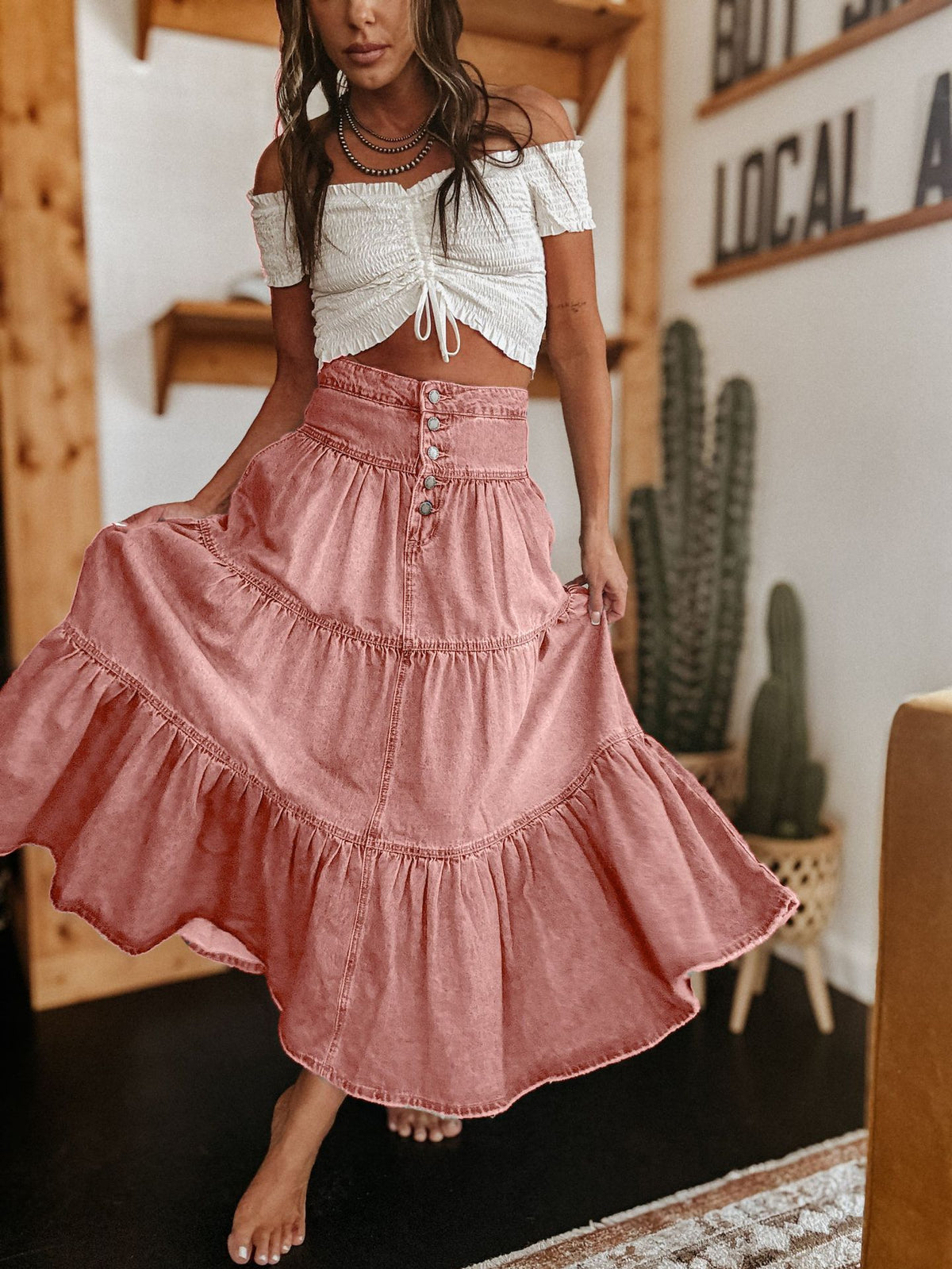 25 Years of European and American Cross-Border Amazon New Products Bohemian A-Line Layered Cake Denim Skirt 8922