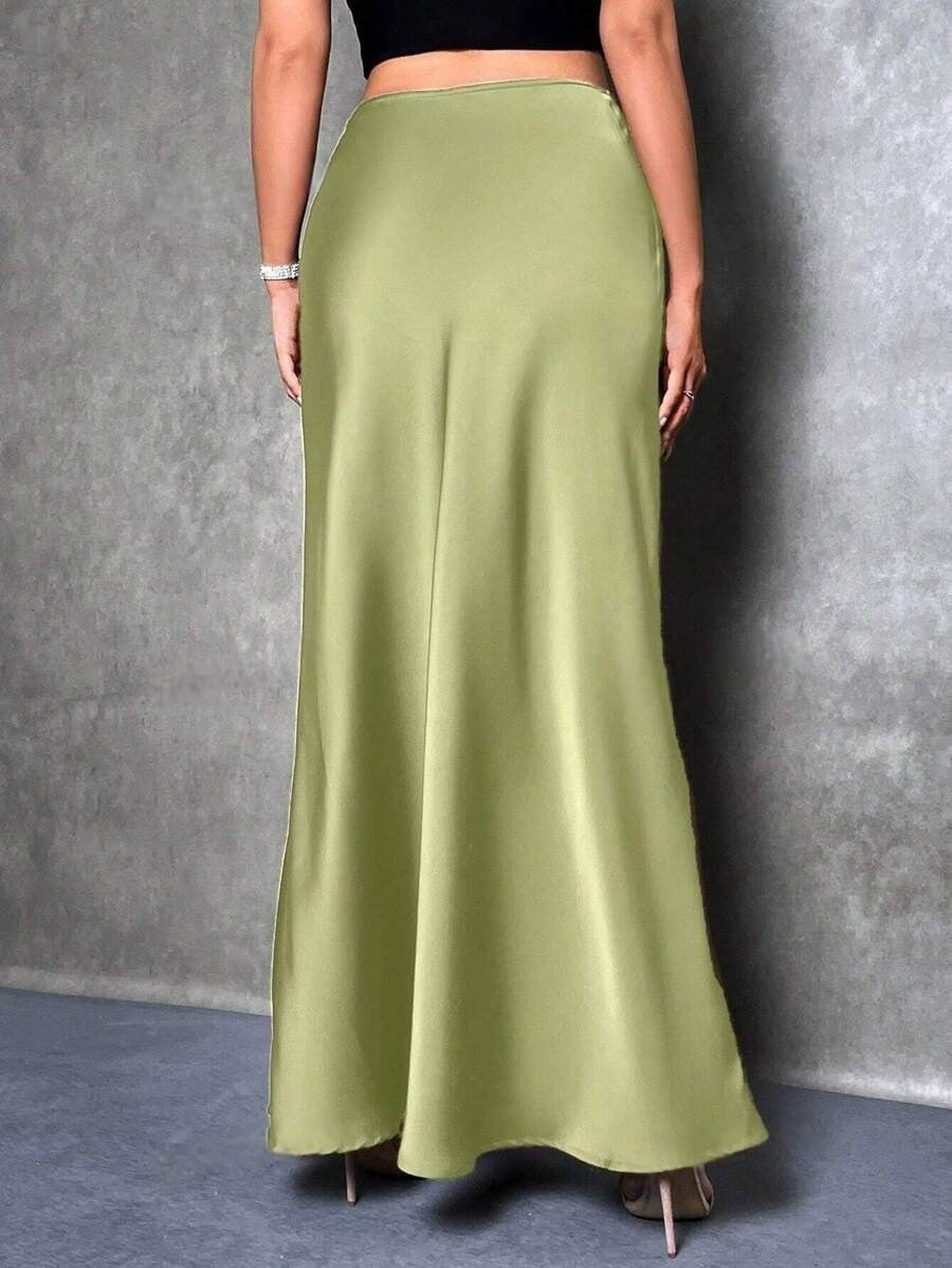Foreign Trade Cross-Border Satin Skirt Spring and Summer New European and American Amazon Simple Imitation Silk Long Skirt Women's Clothing