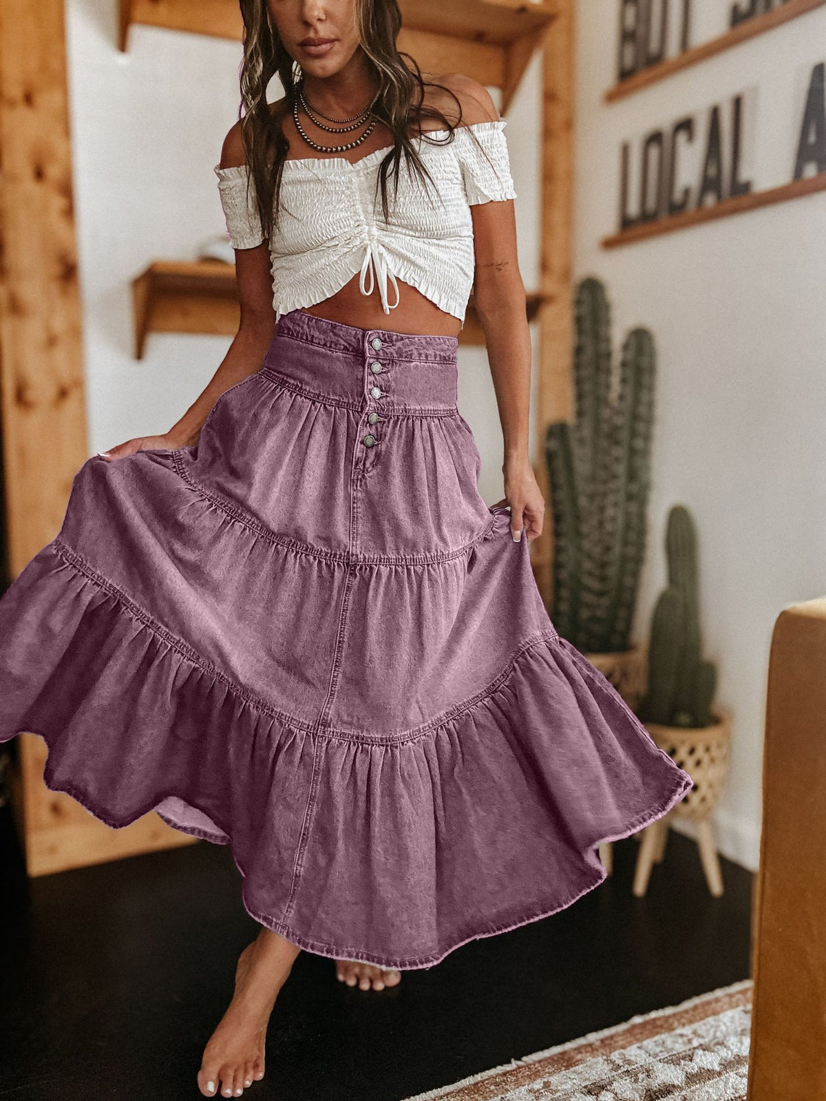 25 Years of European and American Cross-Border Amazon New Products Bohemian A-Line Layered Cake Denim Skirt 8922