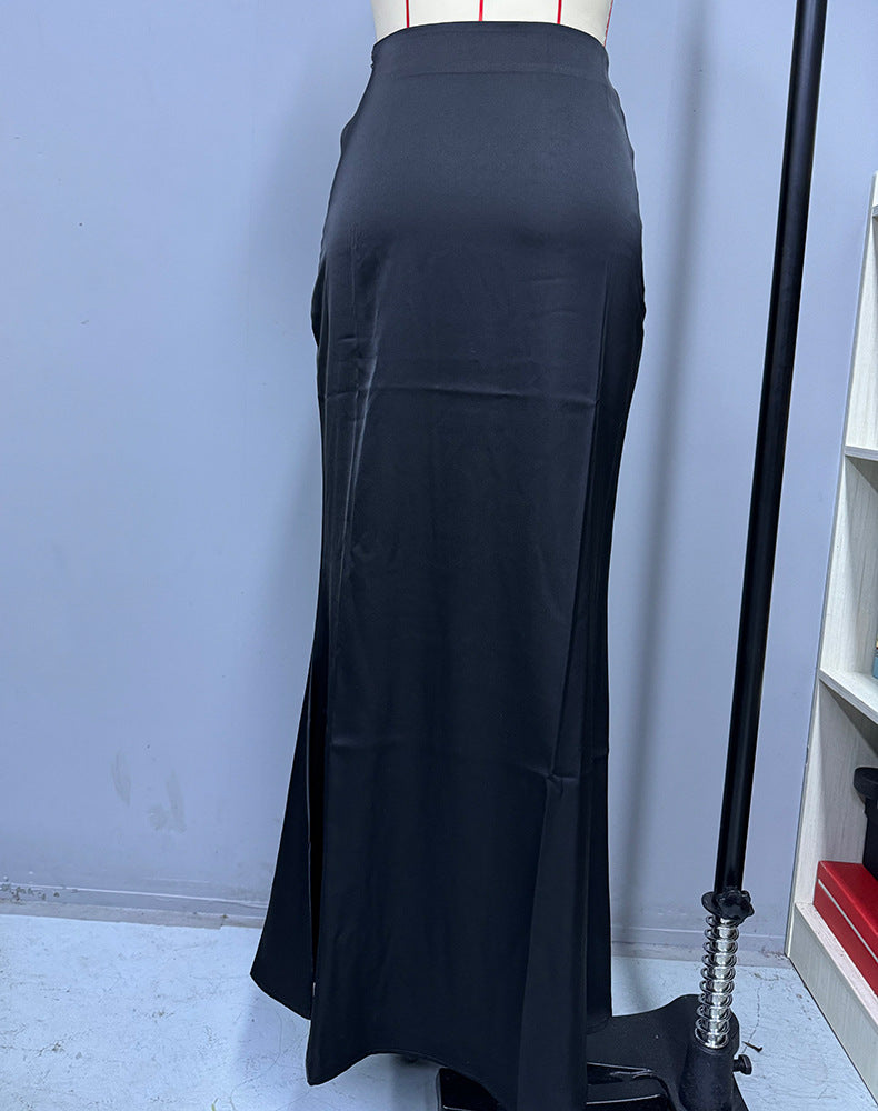 Foreign Trade Cross-Border Satin Skirt Spring and Summer New European and American Amazon Simple Imitation Silk Long Skirt Women's Clothing