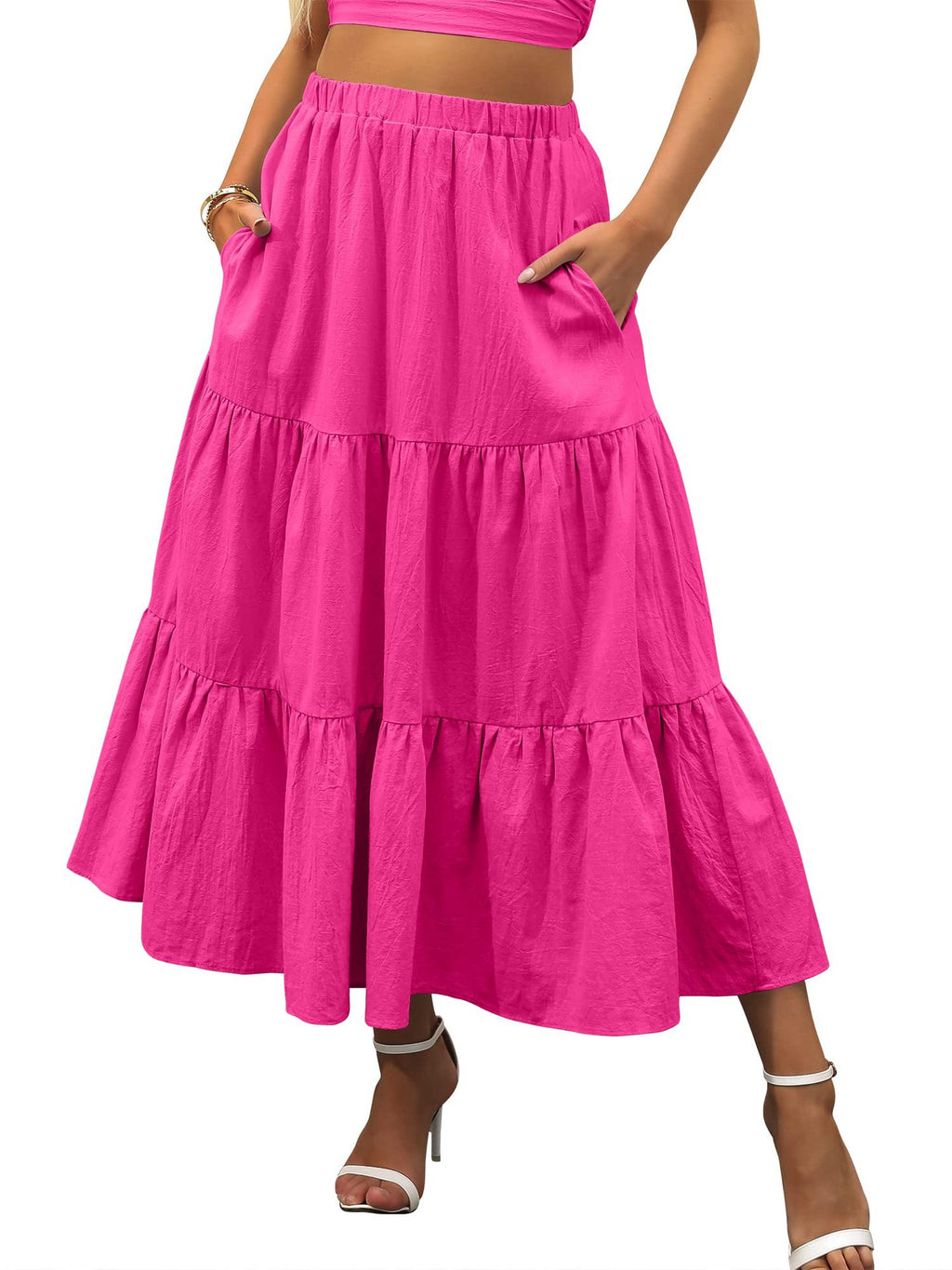 Amazon Women's Summer Bohemian Pleated A-Line Flowy Swing Layered New Skirt with Pockets