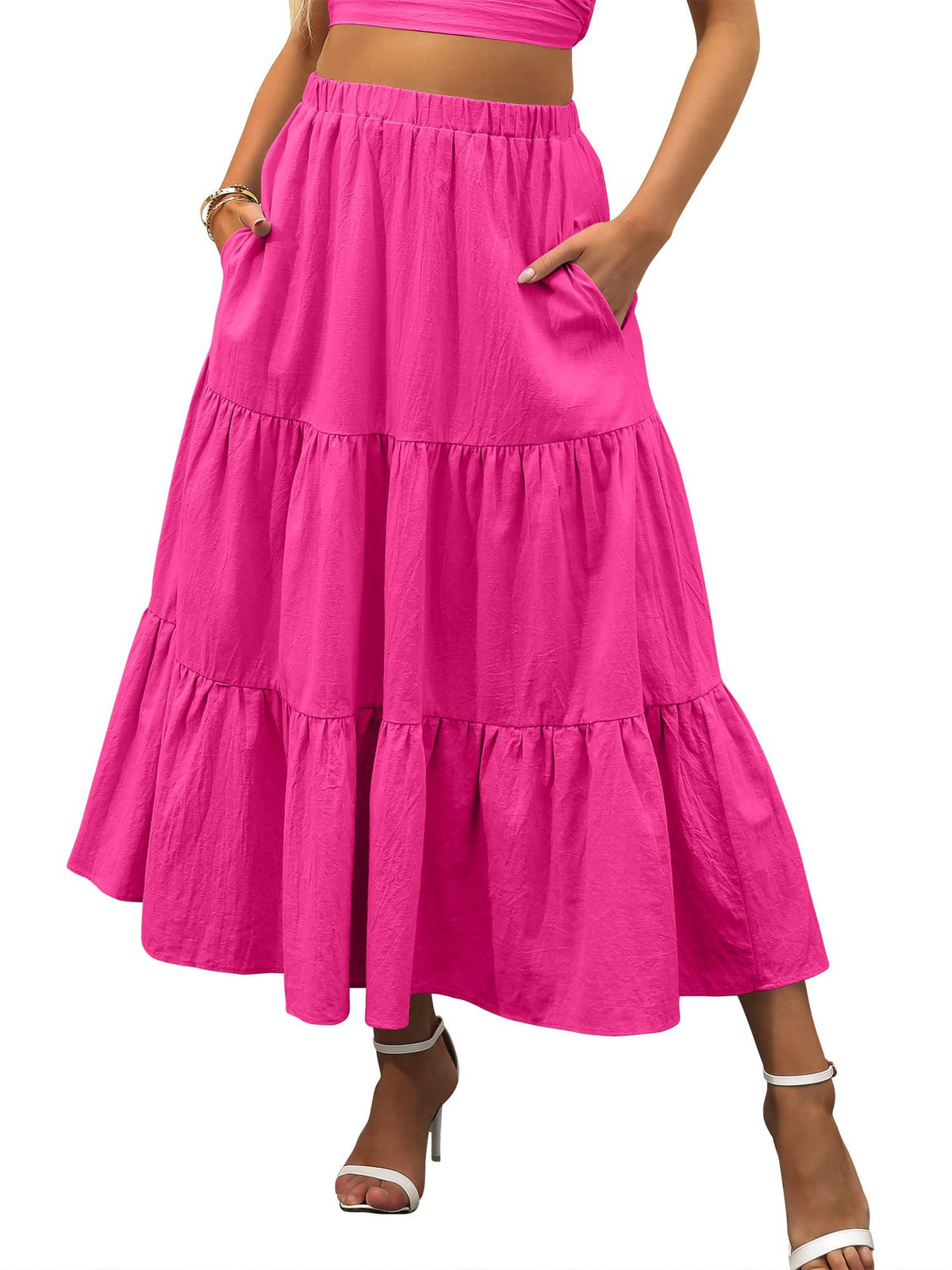 Amazon Women's Summer Bohemian Pleated A-Line Flowy Swing Layered New Skirt with Pockets