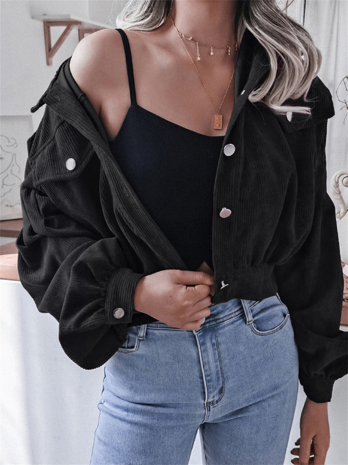Ins Style Autumn and Winter European and American Lantern Long-Sleeved Corduroy Casual Short Outwear Jacket Amazon Hot Cross-Border Women's Clothing