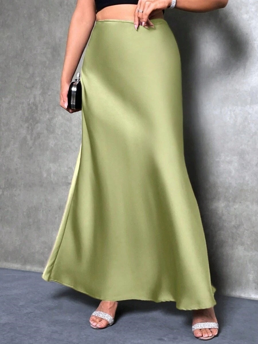 Foreign Trade Cross-Border Satin Skirt Spring and Summer New European and American Amazon Simple Imitation Silk Long Skirt Women's Clothing