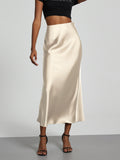 In-Stock Cross-Border Women's Clothing Wholesale European and American Style Elegant Satin Midi Skirt Slimming and Flowy