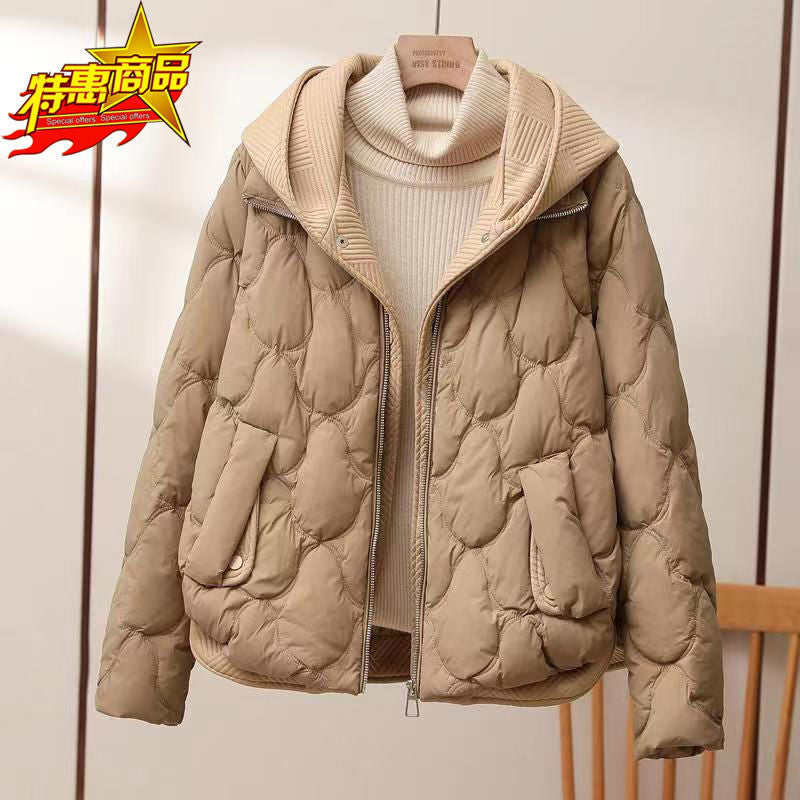 2025 Winter Popular Hooded Cotton Jacket for Women, Short Fake Two-Piece down Cotton Jacket for Women, Loose and Stylish Thickeneded Cotton Jacket Trendy