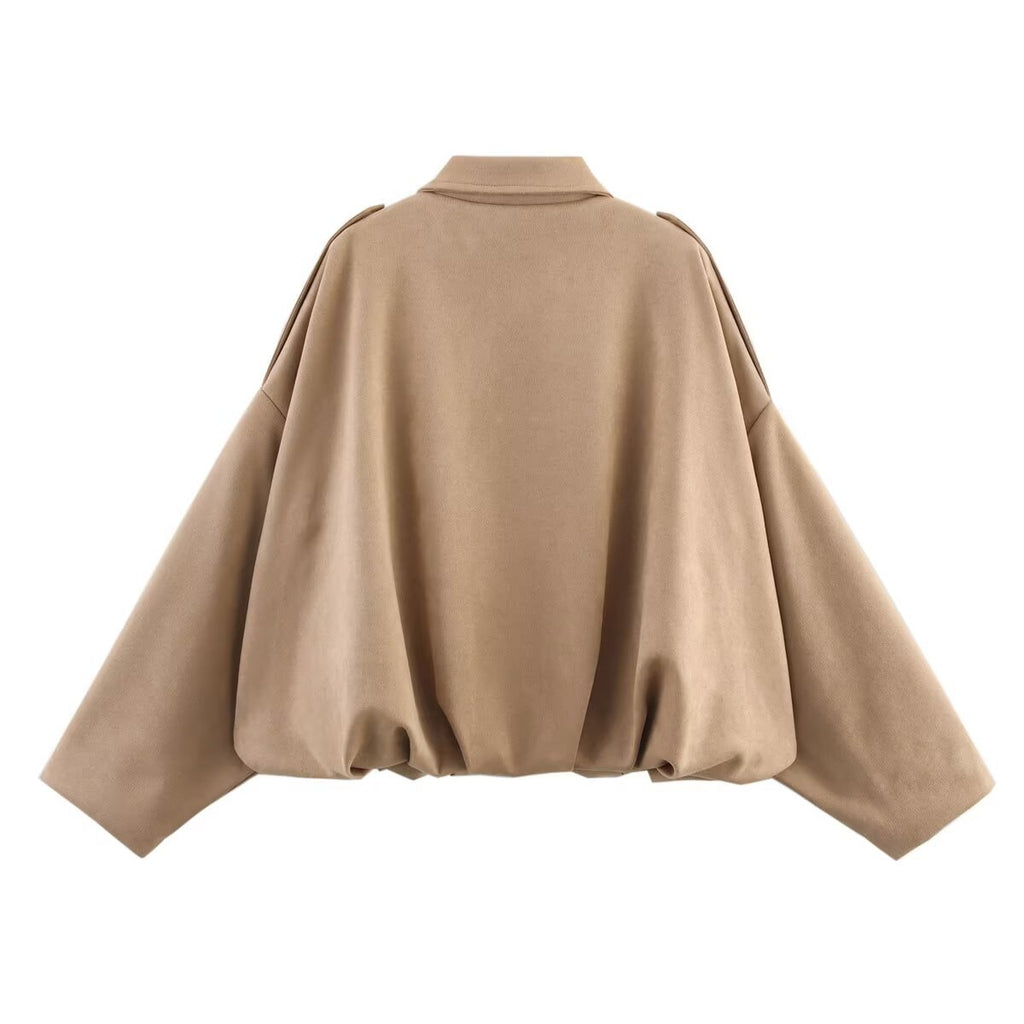 European and American Cross-Border Women's Clothing 2025 Early Spring New Fashion Suede Casual Style Versatile Casual Simple Aviator Jacket