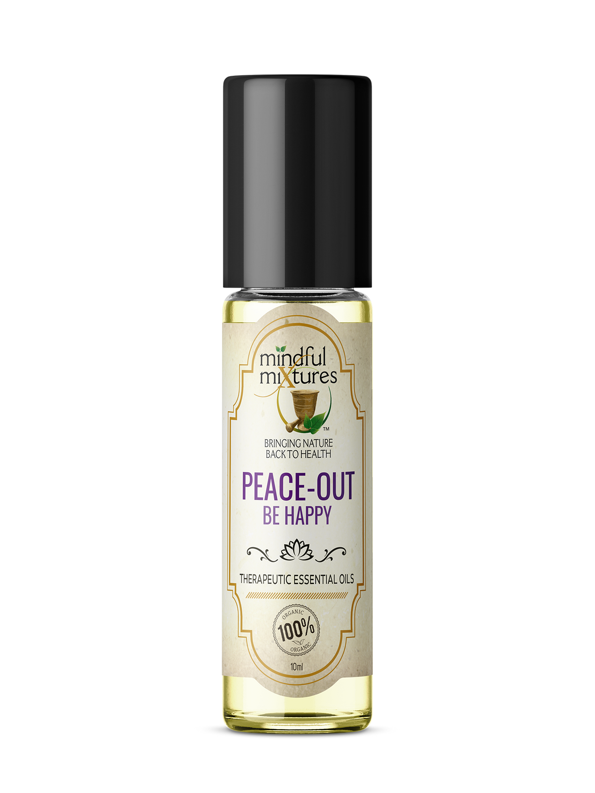 Bottle of Mindful Mixtures Queasy Nix Nausea essential oil on a white background